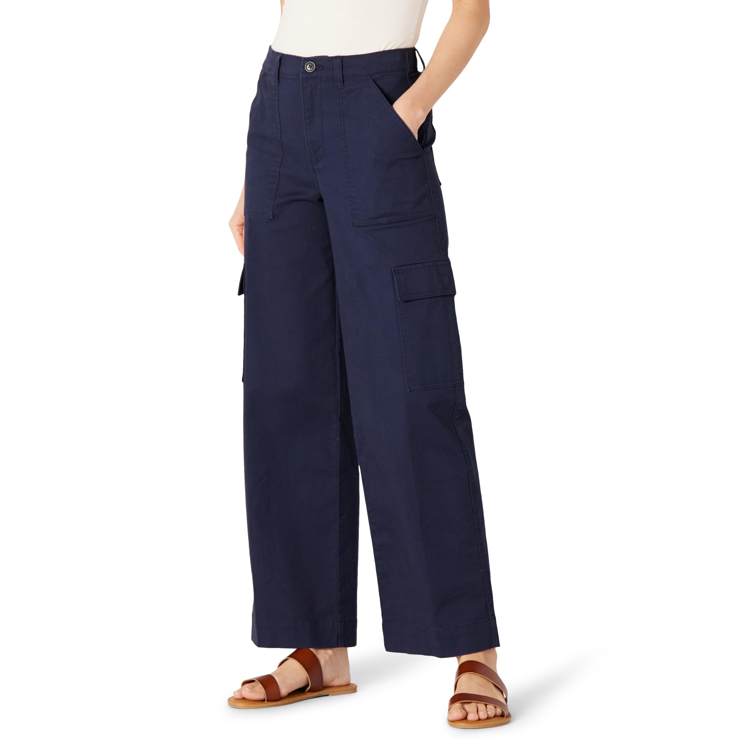 Amazon Essentials Femme Pantalon Cargo Taille Haute et Jambes Larges, Coupe Décontractée