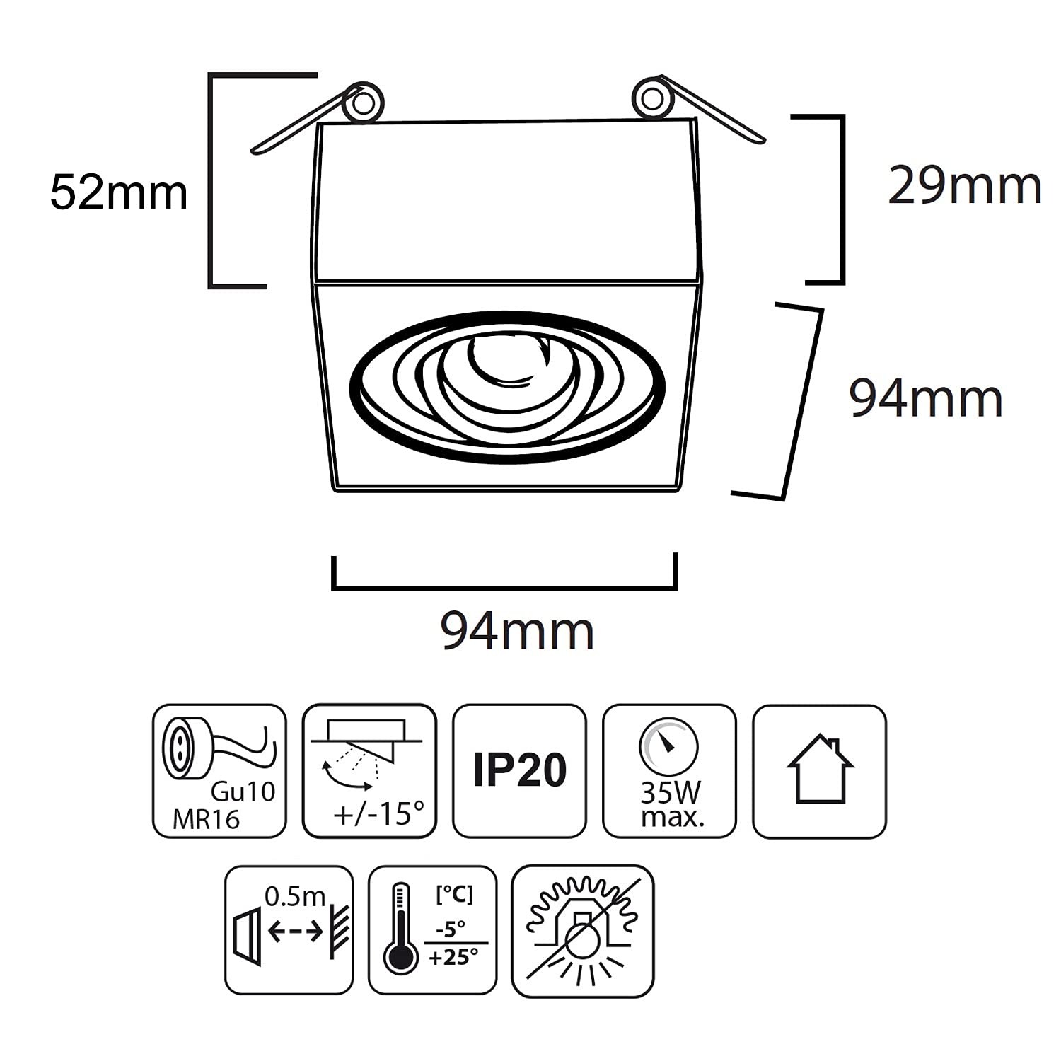 MacleanMCE464 W Luminaria Empotrable GU10 Marco de Foco Empotrable Plafón Empotrable máx 35W IP20 (3x Luminaria cuadrada- incl. bombilla 7W, Blanco)