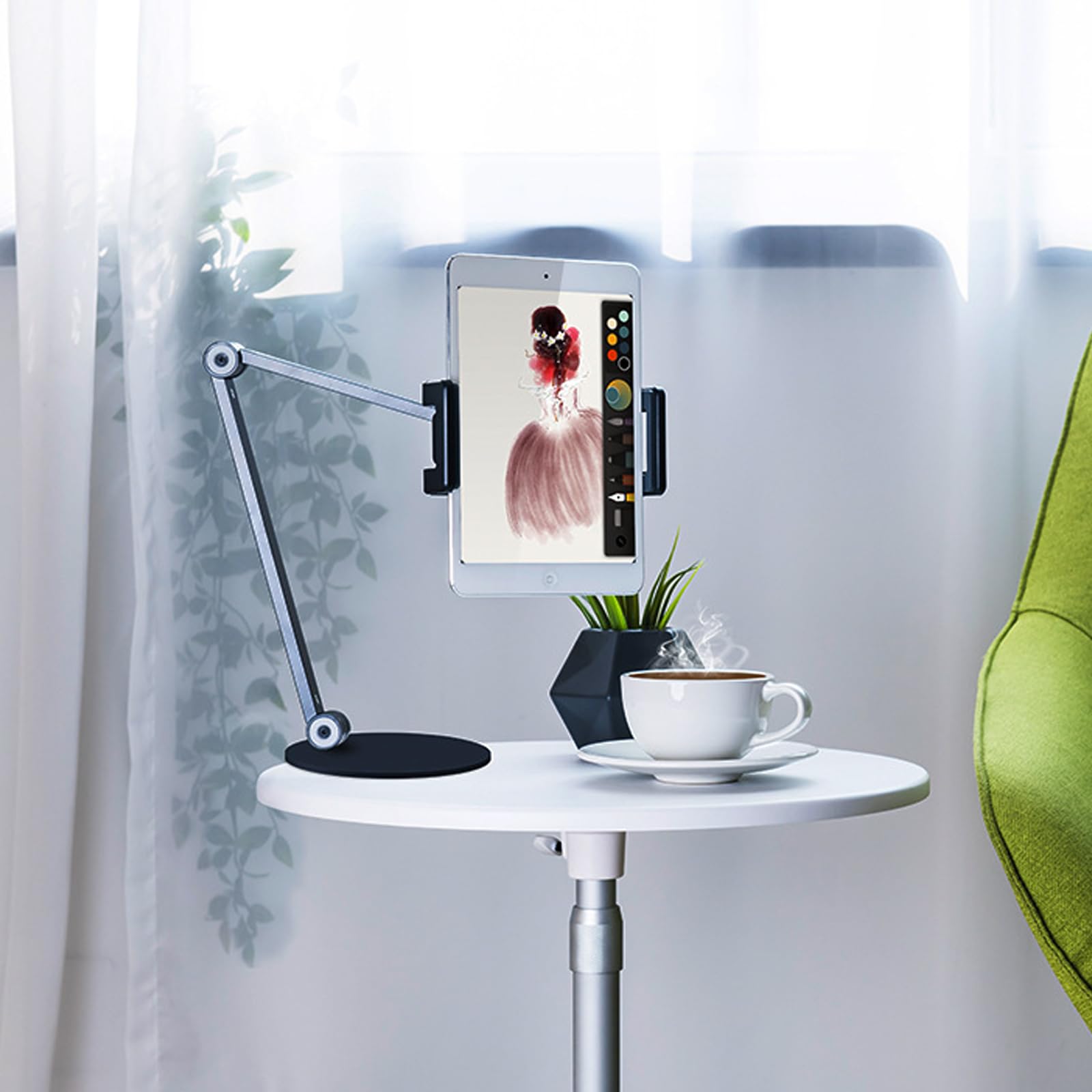 Soporte de aluminio para tablet con rotación de 360 grados, base antideslizante para dispositivos de 4.7 a 12.9 pulgadas, soporte antideslizante para tabletas de escritorio