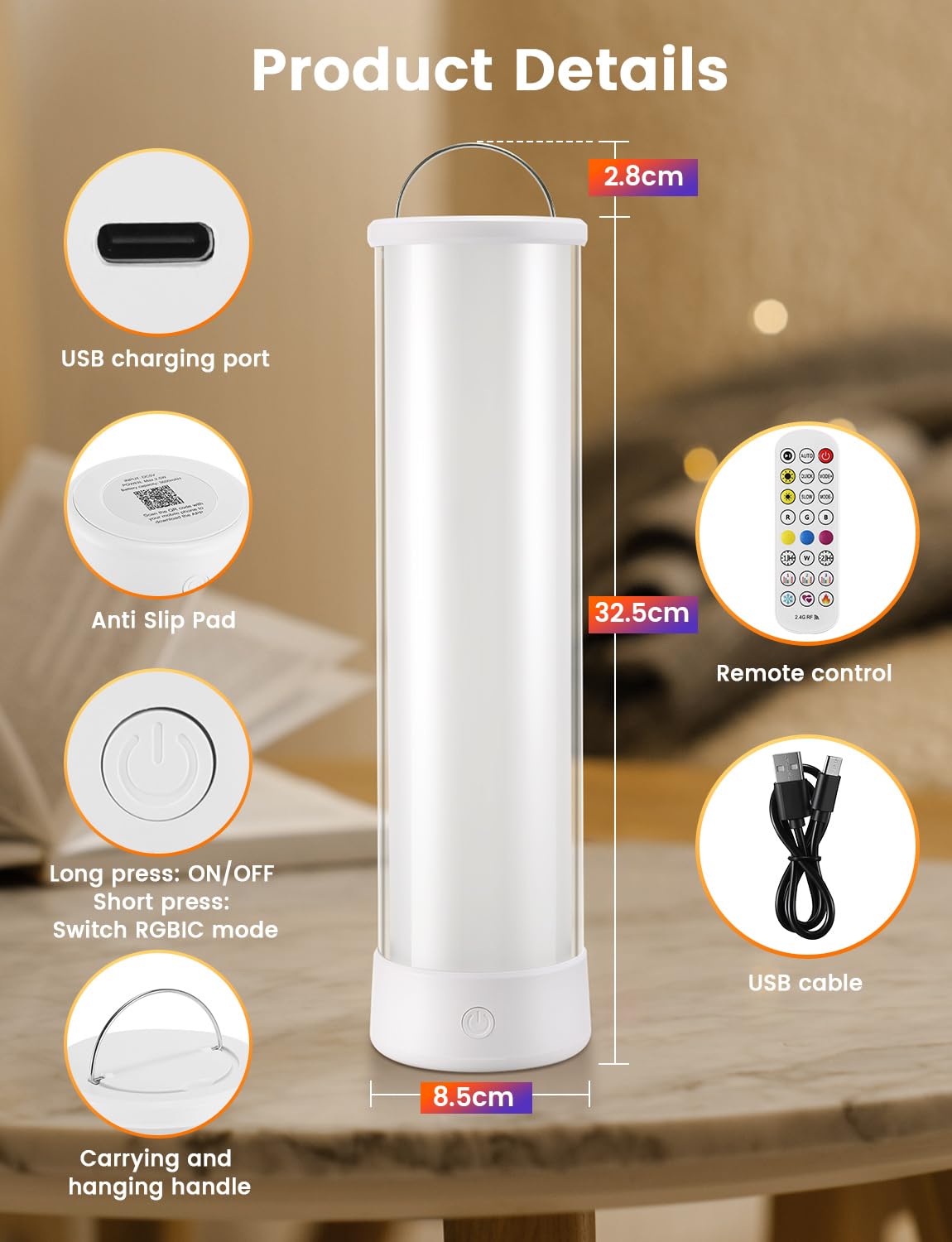 PAIRIER Lampada da Tavolo LED Intelligente Ricaricabile 4000 mAh | Telecomando e APP, 16 Milioni di Colori, Timer e Modalità Musica, Lampada da Comodino Decorativa per Camera da Letto