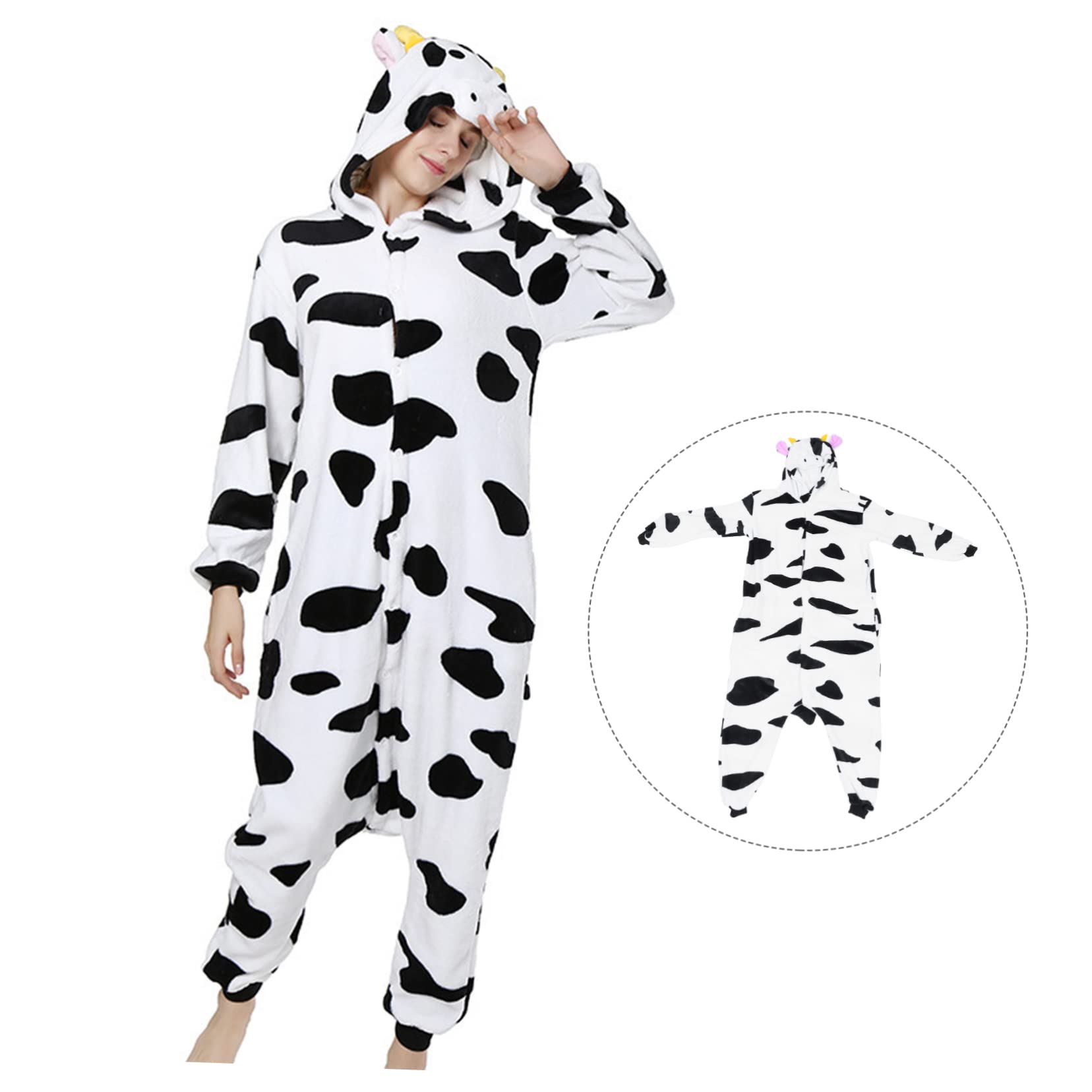 BESTYASH Pigiama Intero da Donna e Uomo in Flanella a Mucca Cartoon | Tuta Morbida e Traspirante, per Cosplay e Spettacoli, Stile Unisex Molto Caldo