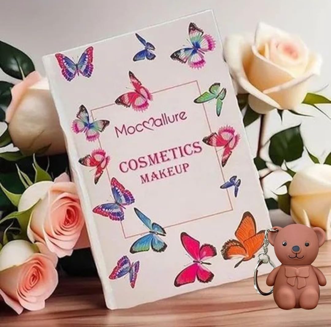 Mocallure Flower All-in-One Makeup Book, 4-Layer Foldable Palette, Multi Shades, Contour, Blush, Highlight, Eyeshadow with 1 Teddy Bear Lipstick