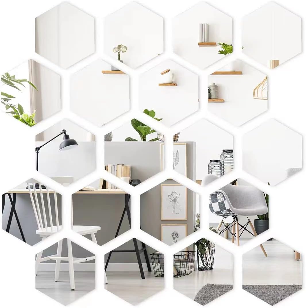 Kroshine Mirror Wall Stickers Self Adhesive Hexagonal 20Pcs