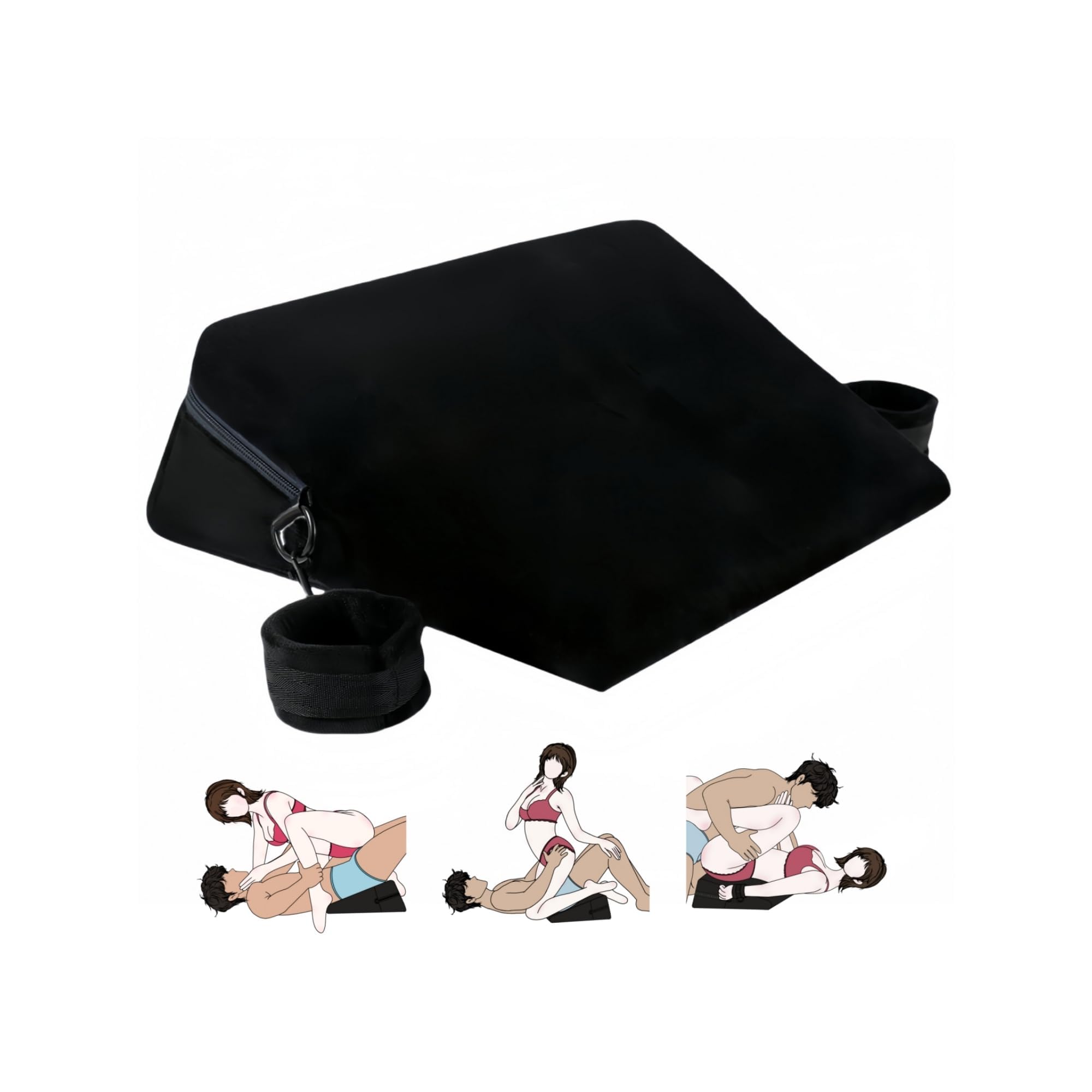 Sex Position Pillow Foam with Handcuffs, Wider Design for Hip Lift & Deep Penetration, Black High-Density Foam Washable Cover