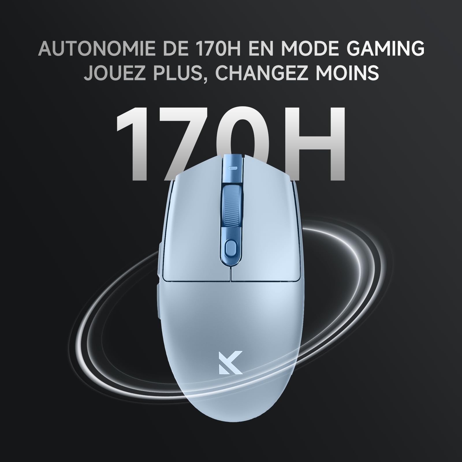 MCHOSE G3 Ultra Leggero Gamer Mouse 64 g, 26 000 DPI, 8000 Hz Polling Rate, 650 IPS, 8 Pulsanti Programmabili, Mouse da Gioco Wireless/Cablato/BT 5.0/2.4Ghz, Batteria 170 h, PC e Mac - Blu