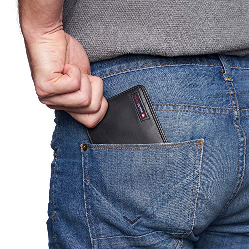 Image of Alpine Swiss Connor Executive Bifold Wallet | Business Passcase for Men | Premium Leather | Dual ID Windows | RFID Blocking | Gift Box Included Glossy Nappa Black