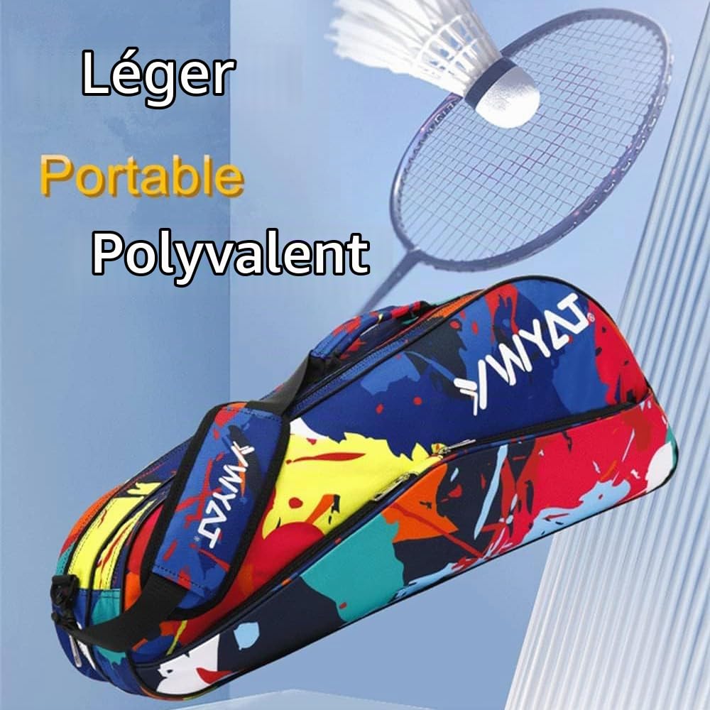 Sac de Badminton Tennis Imperméable à l'eau, pour 3-6 Raquettes avec Fermeture éclair, Sac à Dos Sport, pour Hommes Femmes (Yaune)
