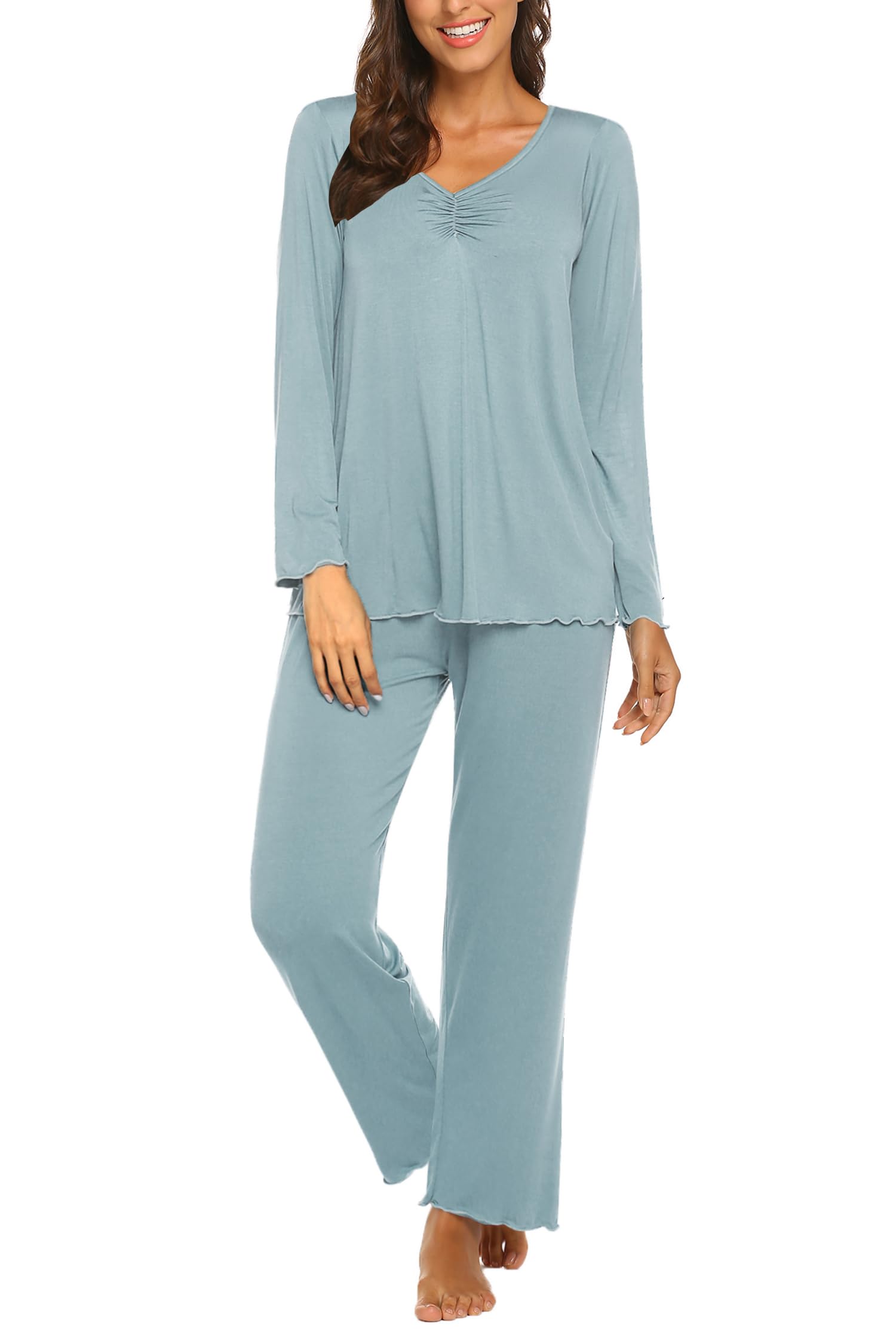 Ekouaer Womens Pajama Sets 2 Piece Lounge Set Fall Winter Pajamas Long Sleeve Pjs Top and Pants Soft Pj Sets Loose Sleepwear