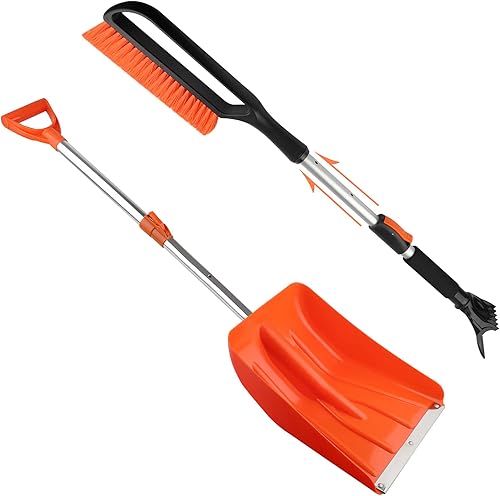 Cepillo de nieve de 35 pulgadas y raspador de hielo desmontable con agarre de espuma, pala de nieve con mango extensible de aluminio, kit de