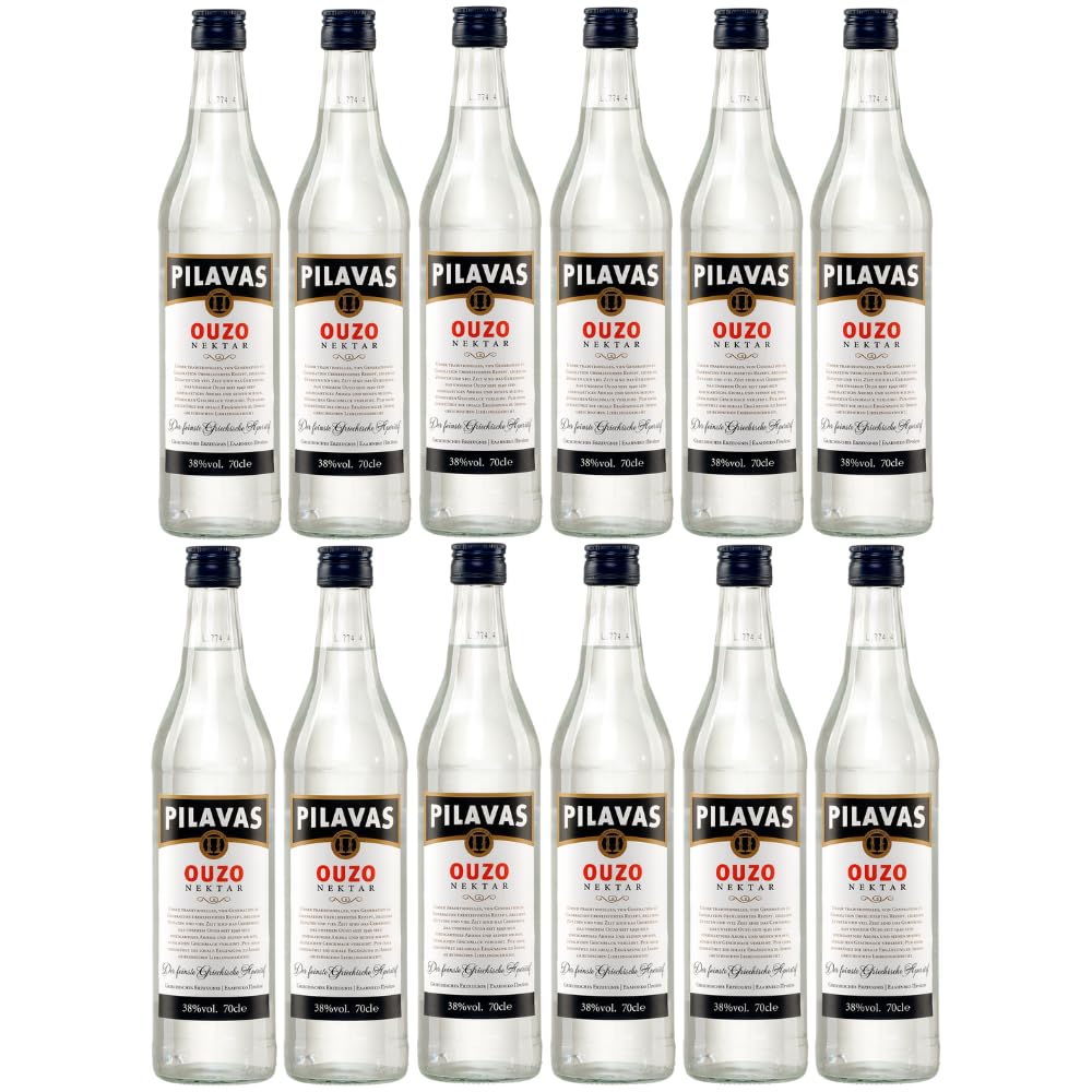 Ouzo Pilavas Nektar 12x 0,7l 38% Vol. | Sehr milder Ouzo aus Patras | + 20ml Jassas Olivenöl