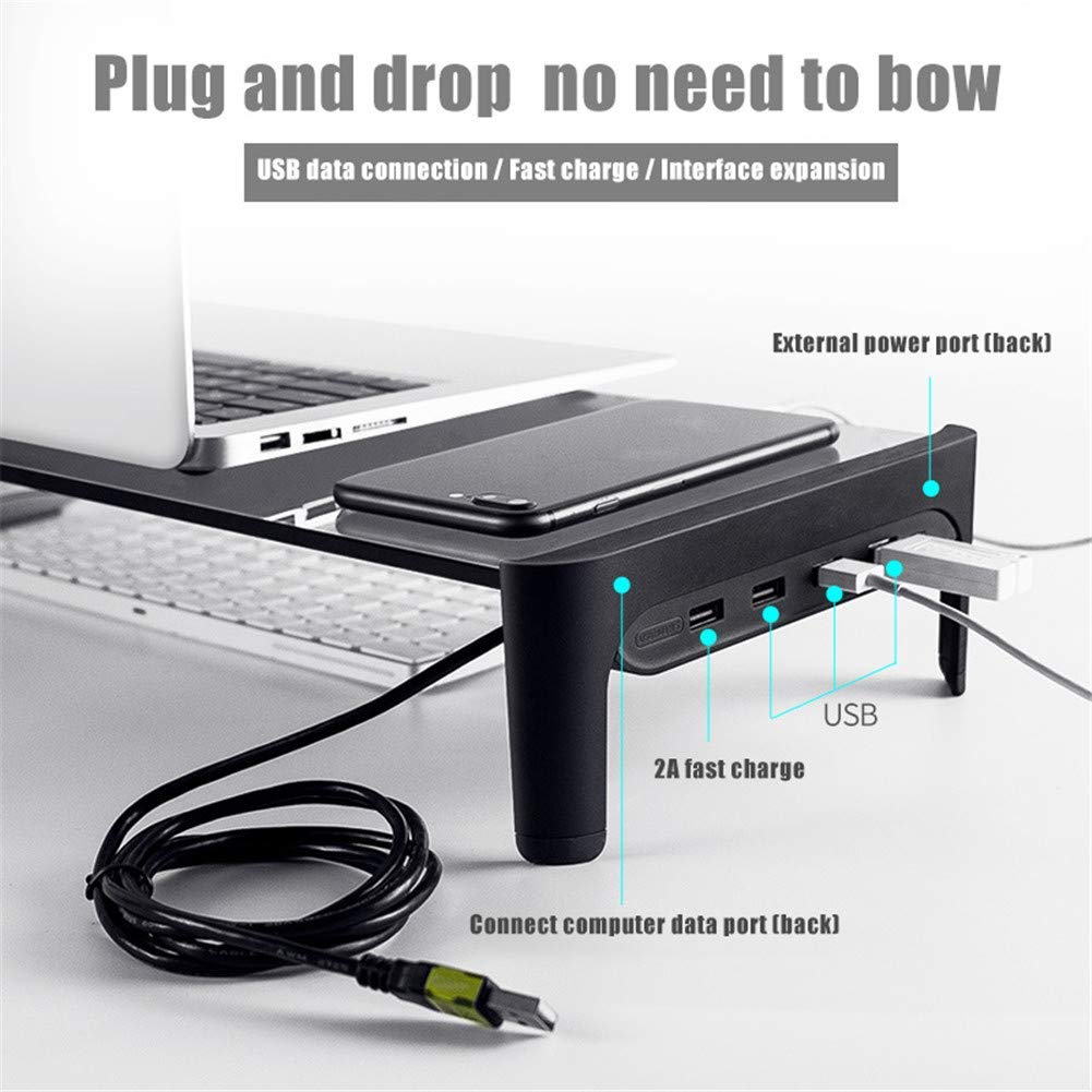 Smart Base Alluminio Lega Computer Laptop Stand con USB 3.0 Porta, Ricarica Wireless Monitor Alzata Supporto, Notebook Tastiera Display LCD Mouse Conservazione Scrivania da Organizzatore Rack - 02
