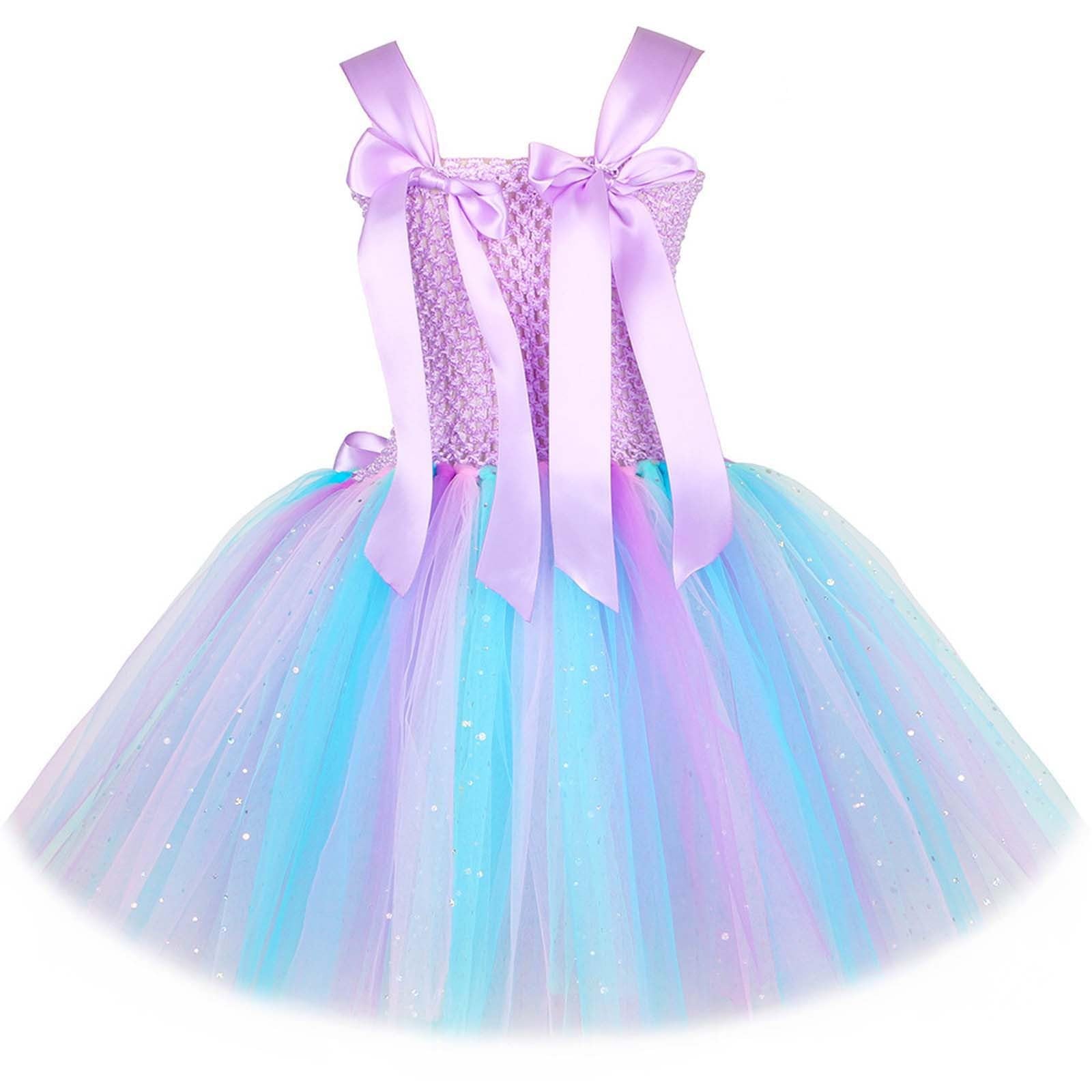 Costume Carnevale Ragazza 14 Anni-Vestito da Bambina con tutù e Paillettes Scintillanti, Gonna a Strati in Rete per Feste di Compleanno e Halloween