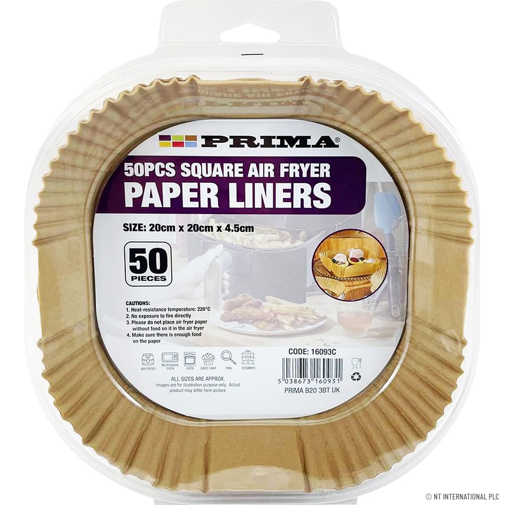 Pack of 100 Air Fryer Liner Papers - Liners for Square Shape Air Fryer Baskets | Size:20 x 20 x 4.5cm | Cooking Basket, for Healthy Eating | Durable Serving Plates