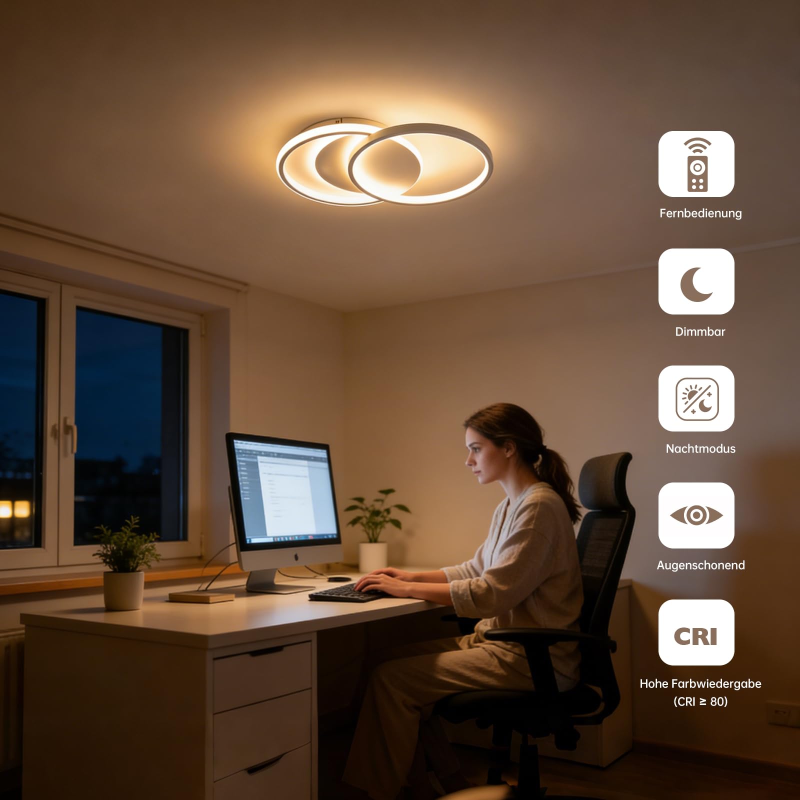BAYHT LED Deckenleuchte Dimmbar 35W 3500LM, Moderne Deckenlampe mit Fernbedienung, 3000K-6500K, Nachtlicht & Memory-Funktion, 45×30cm, für Wohnzimmer Schlafzimmer Küche