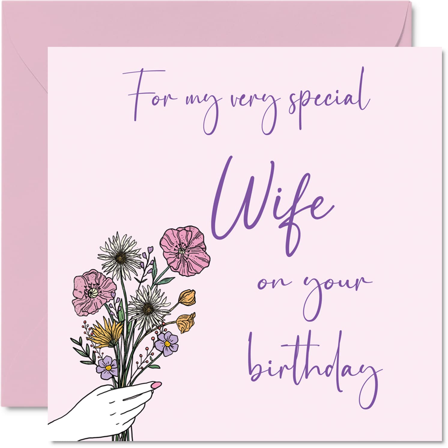 Cute Birthday Cards for Wife - Birthday Flowers - Card for Wife from Husband Partner, Wifey Gift, 145mm Valentines Anniversary Greeting Cards Gift