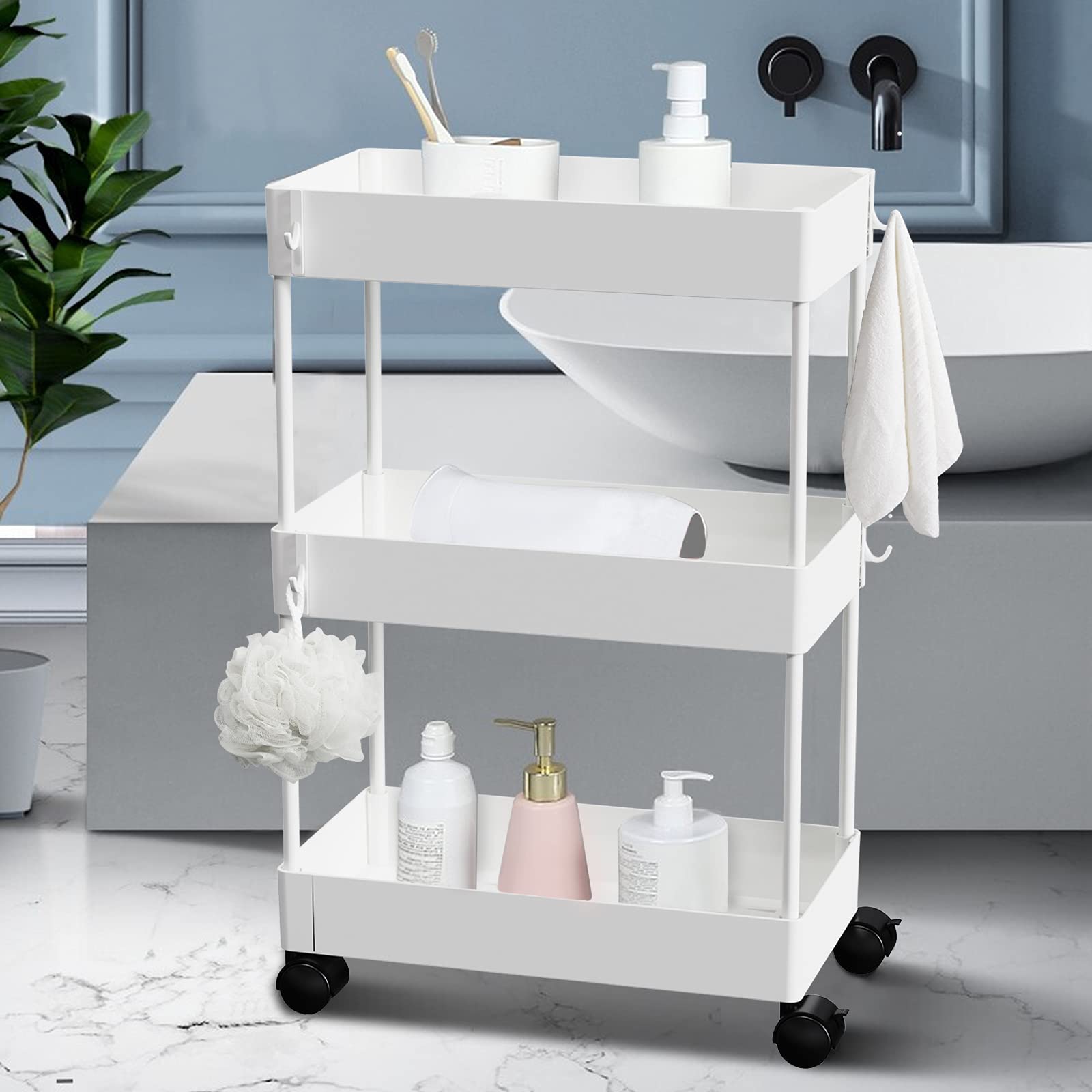 Buy AOJIA Slim Storage Cart, 3 Tier Slide Out Storage Cart Bathroom