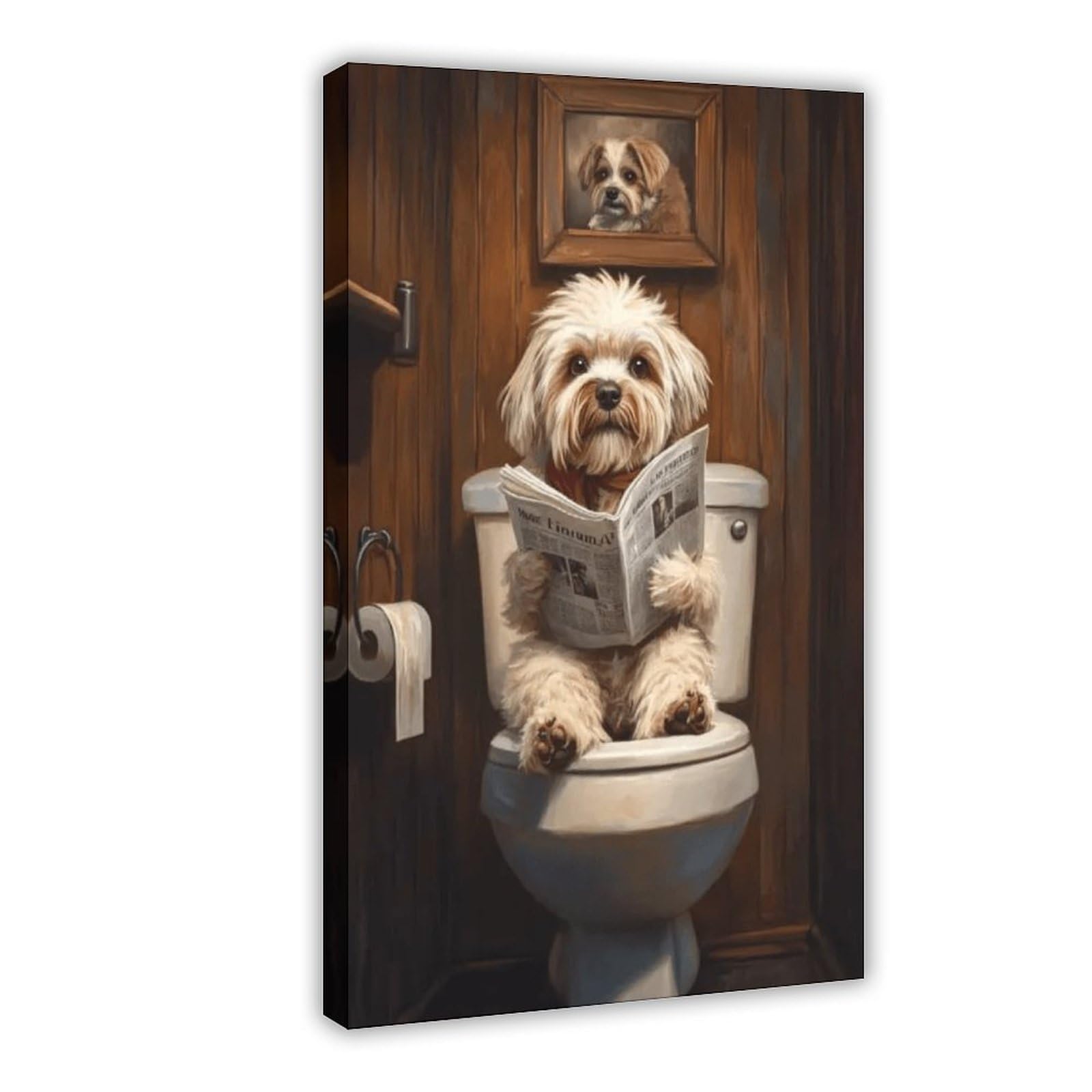 NFFBGFD Lhasa Apso On Toilet Canvas Poster Wall Art Print Picture Paintings 12x18inch(30x45cm)
