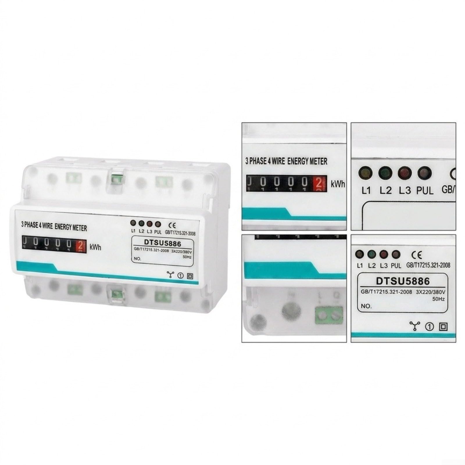 3-Phasen-Stromzähler 100A Hutschiene Dreiphasen-Energiemessgerät 220/380V