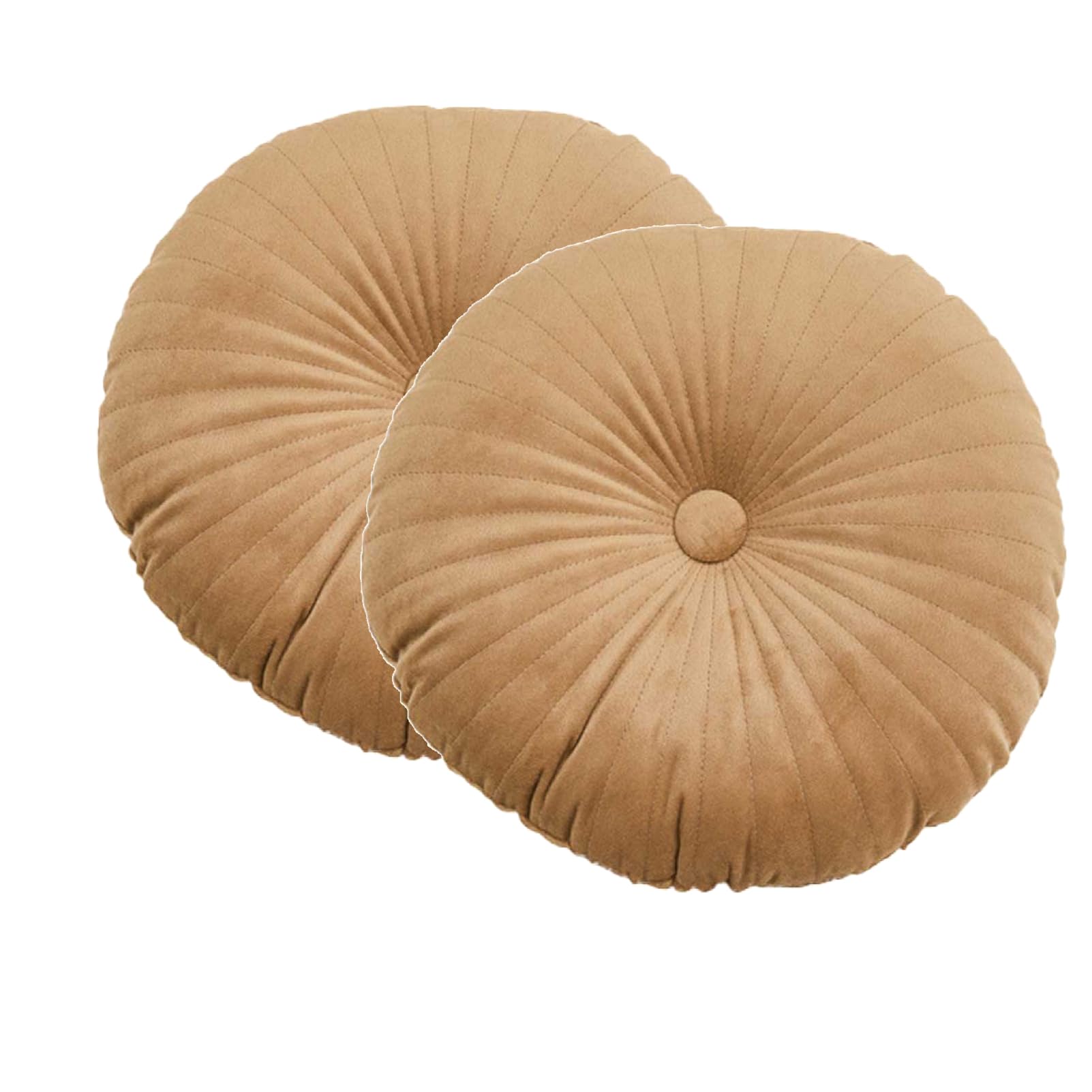 YB-FCJKPA 2PCS Velvet Round Pumpkin Throw Pillow with PP Cotton Filling, Pleated Decorative Pillows Pouf Cushions for Home Decor (Caramel)