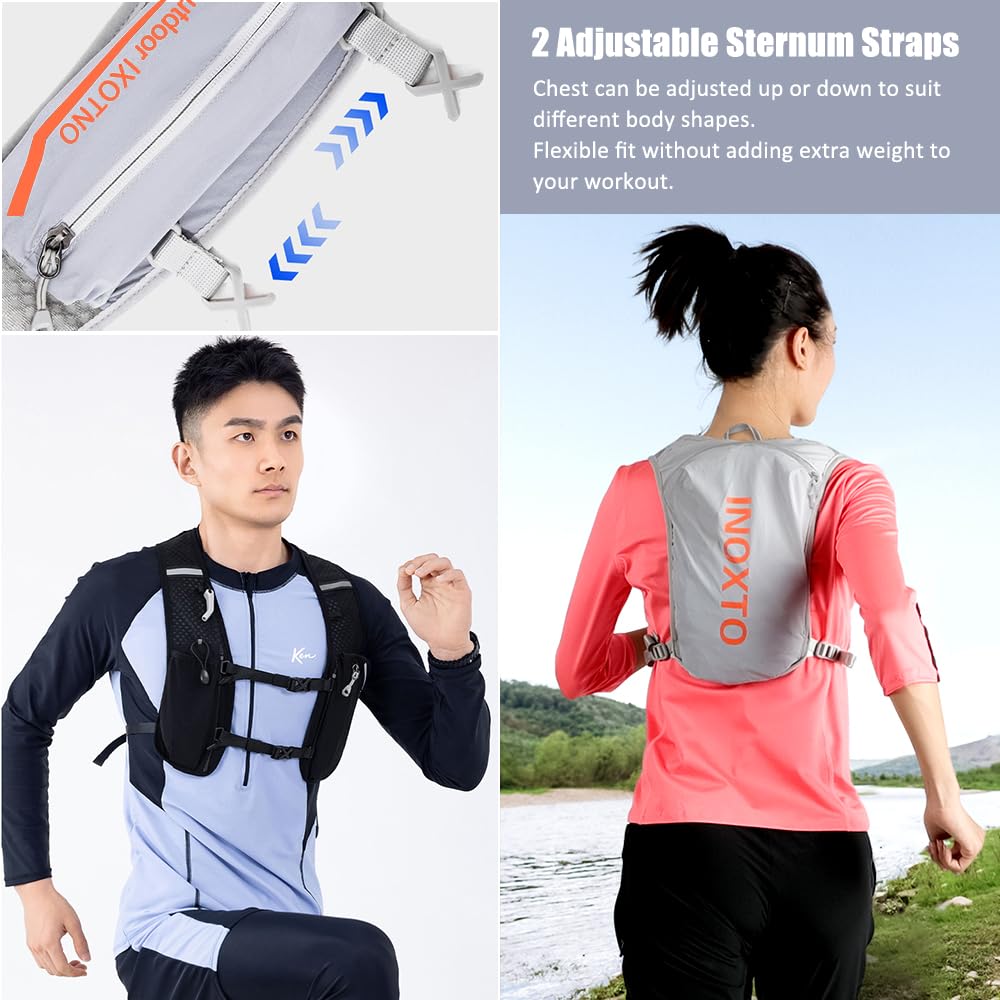 Zaino da corsa per idratazione, 5 l, leggero, con cinghie pettorali regolabili, gilet per l'idratazione da corsa, con sacca d'acqua o fiaschetta morbida