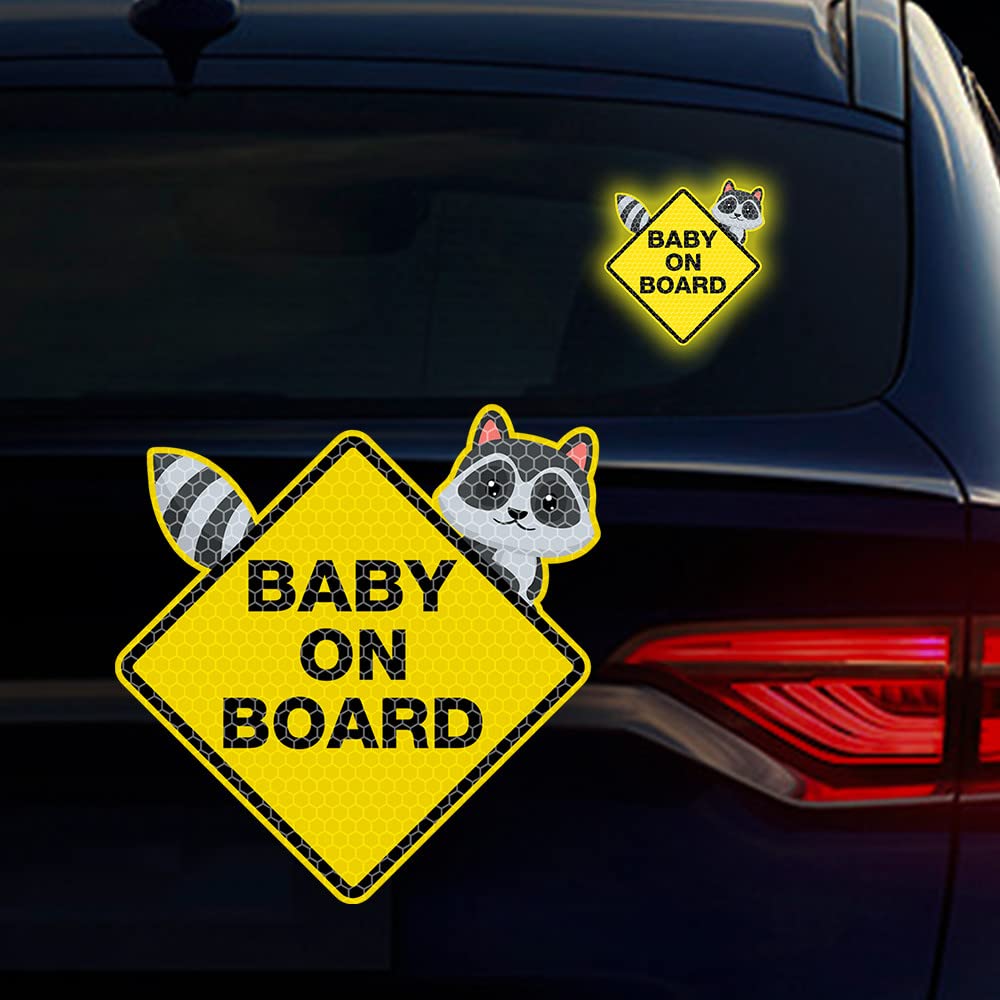 Autocollant Baby On Board Avec Ventouse - Motif Raton Laveur Mignon - Pour Vitre Arrière Voiture | Leniutor