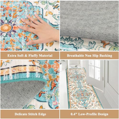 Alfombra vintage de 2 x 6 pies Pauwer alfombra lavable para cocina y pasillos 4
