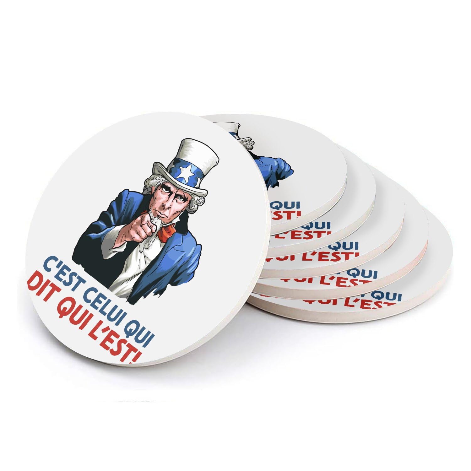 Sous verre ronds en céramique anti rayure et tache lot de 6 design humour