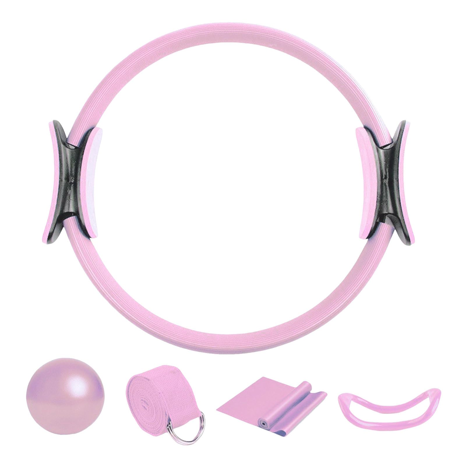 Pilates Circle, 15" Durable 5 Pack Pilates Ball and Ring Set with Resistance Bands,Magic Circle,Mini Ball,Yoga Strap,Pilates Ring Equipment for Exercise,Home Fitness,Body Toning,Workouts