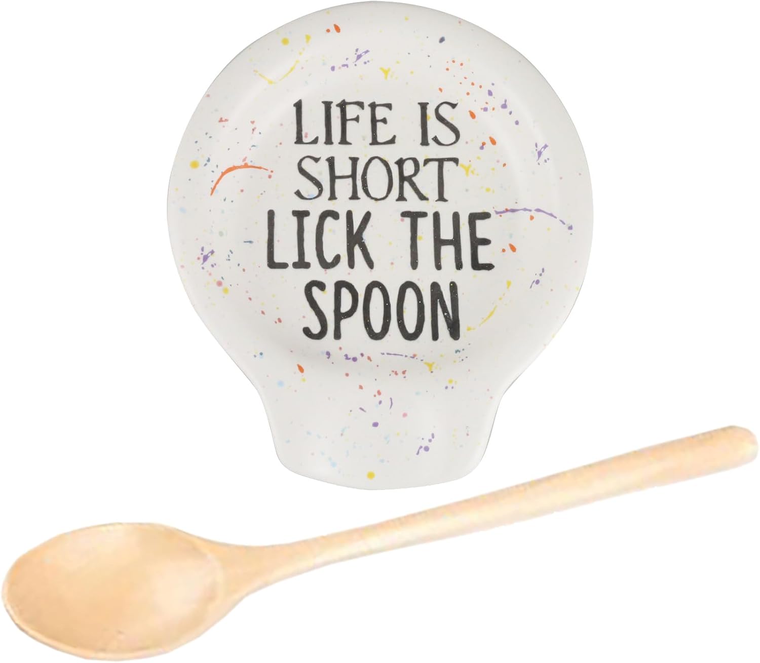 Enesco Our Name is Mud Life is Short Splatter Utensil Rest and Spoon Set, 5.51 Inch, Multicolor