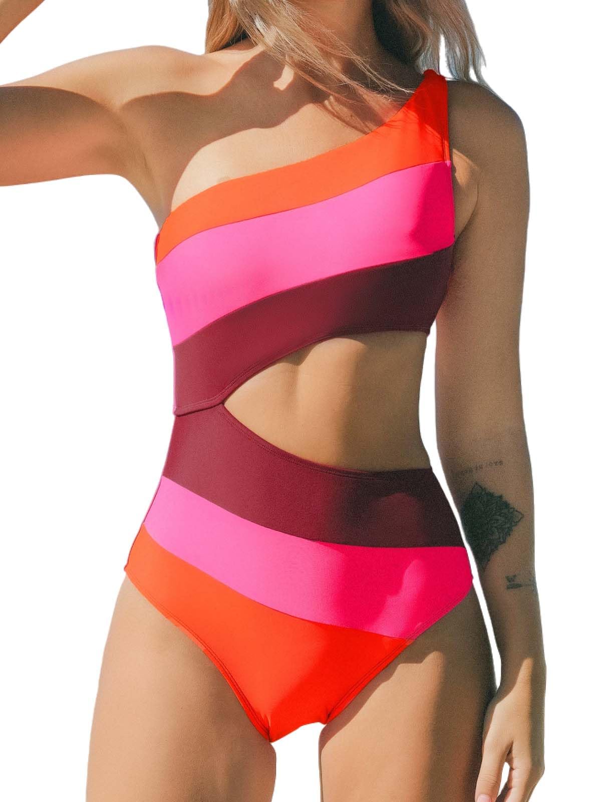 CUPSHE Womens One Piece Swimsuit One Shoulder Bathing Suit Cutout Color Block Swimwear