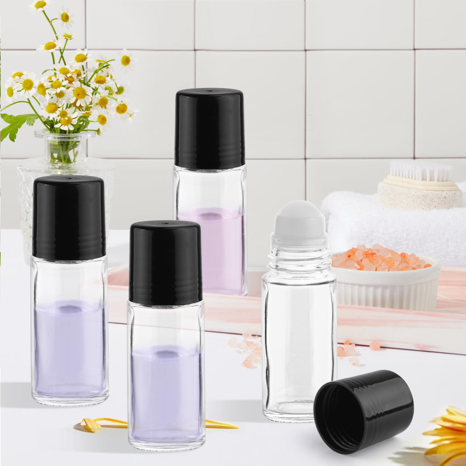 Nachfüllbare Glasflaschen mit Kunststoff-Rollkugeln und Deckeln für DIY-Deodorant, ätherische Öle, Lotion, Kosmetika, 50 ml, 10 Stück