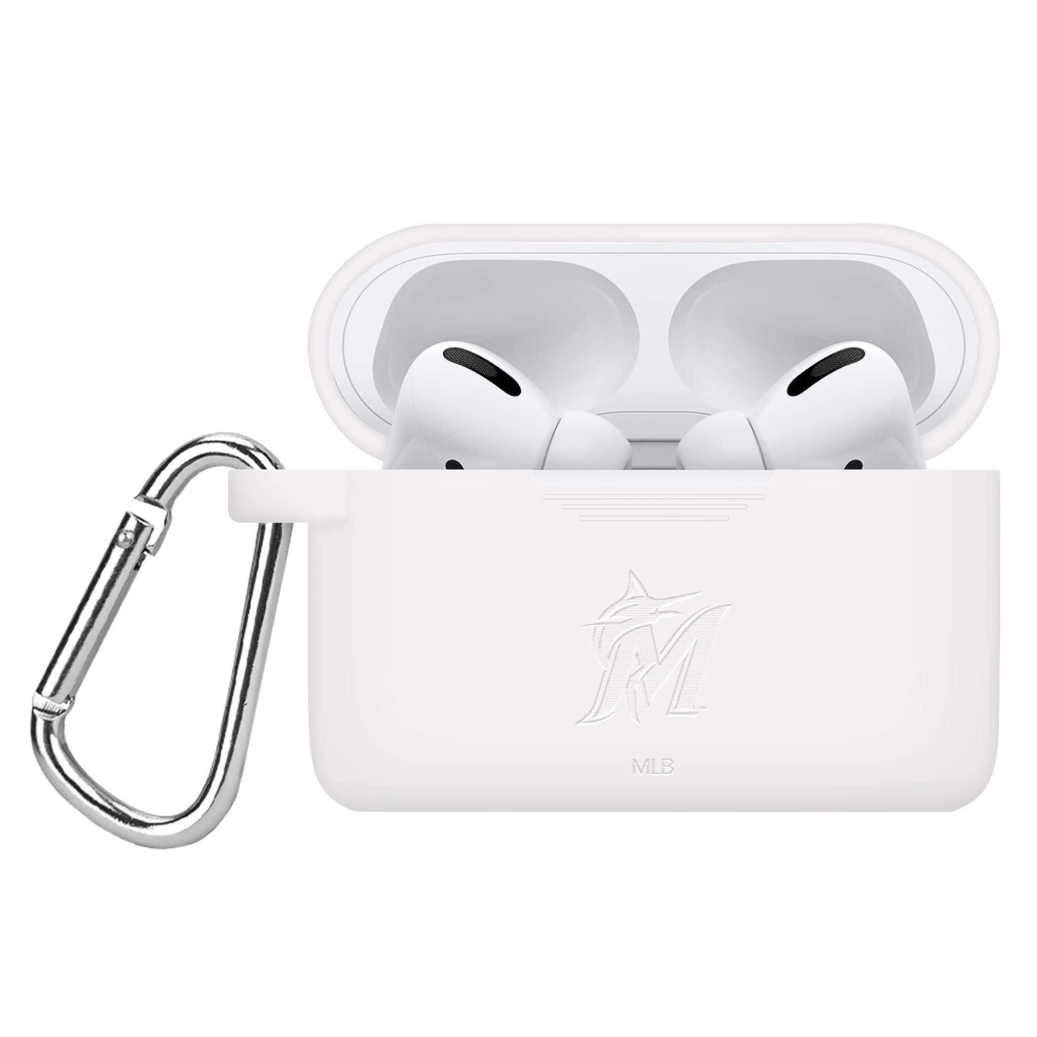 GAME TIME Miami Marlins Engraved Silicone Case Cover Compatible with Apple AirPods Pro (White)