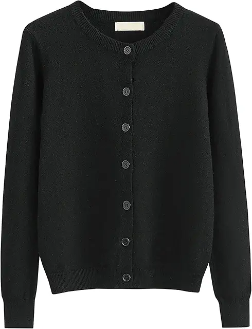 Gilet femme en coton : Cardigan classique à manches longues et col rond