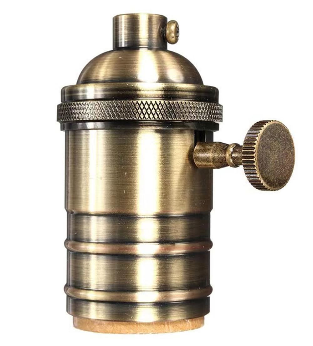 3 Pack E27 Edison Vintage Lamp Socket, Pendant Lamp Holder, Light Sockets Replacement, Antique Look for Industrial, Decorative, DIY Lighting, with Golden Key Switch Multi-Function Socket (bronze)