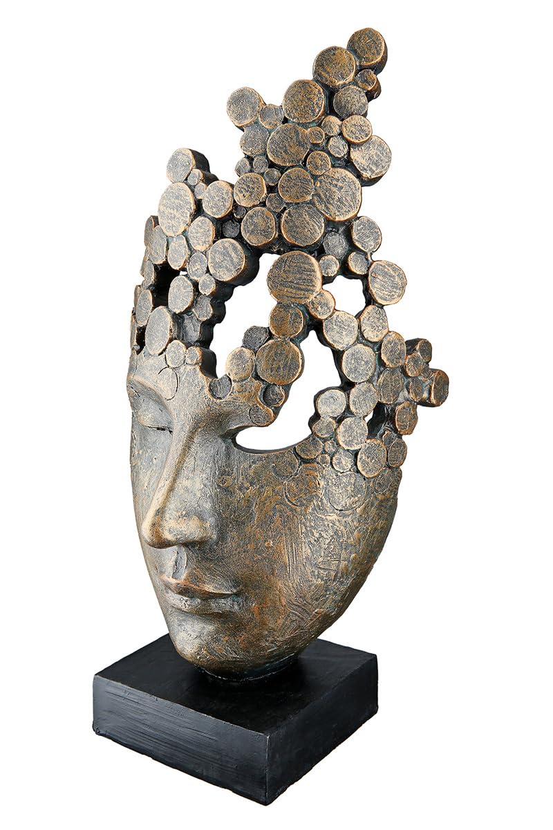 Casablanca Figurine décorative Sculpture Femmes Visage Masque - Figurine décorative Masque Facial en résine Couleur : Bronze - Décoration Cadeau Anniversaire Hauteur 31,5 cm