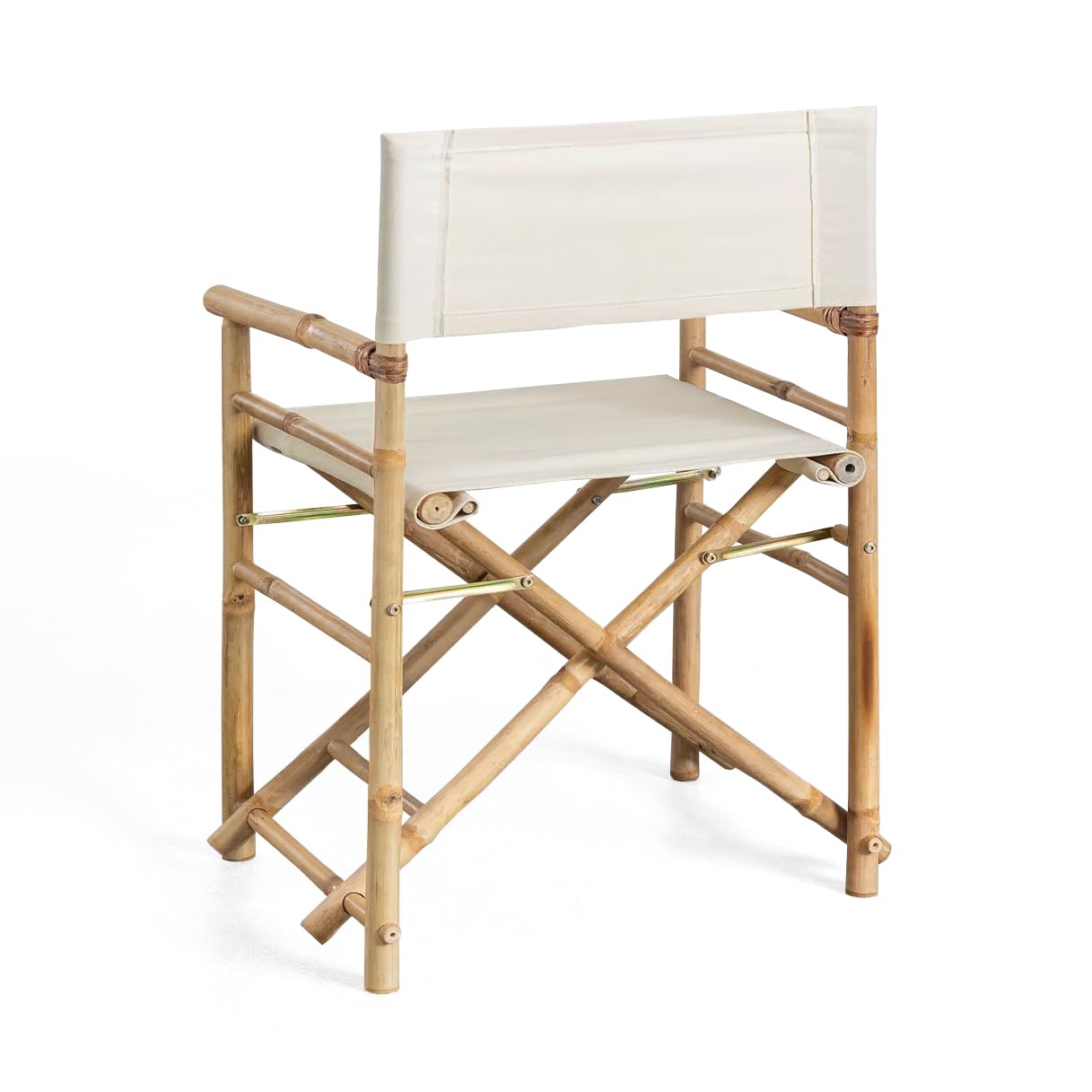 Brigros Estosa - Sedia regista in Bamboo con Telo in Cotone Bianco Set da 2-91x47x44 cm - Design Naturale e Confortevole, poltrona da giardino, poltrona in bamboo (Bianco)