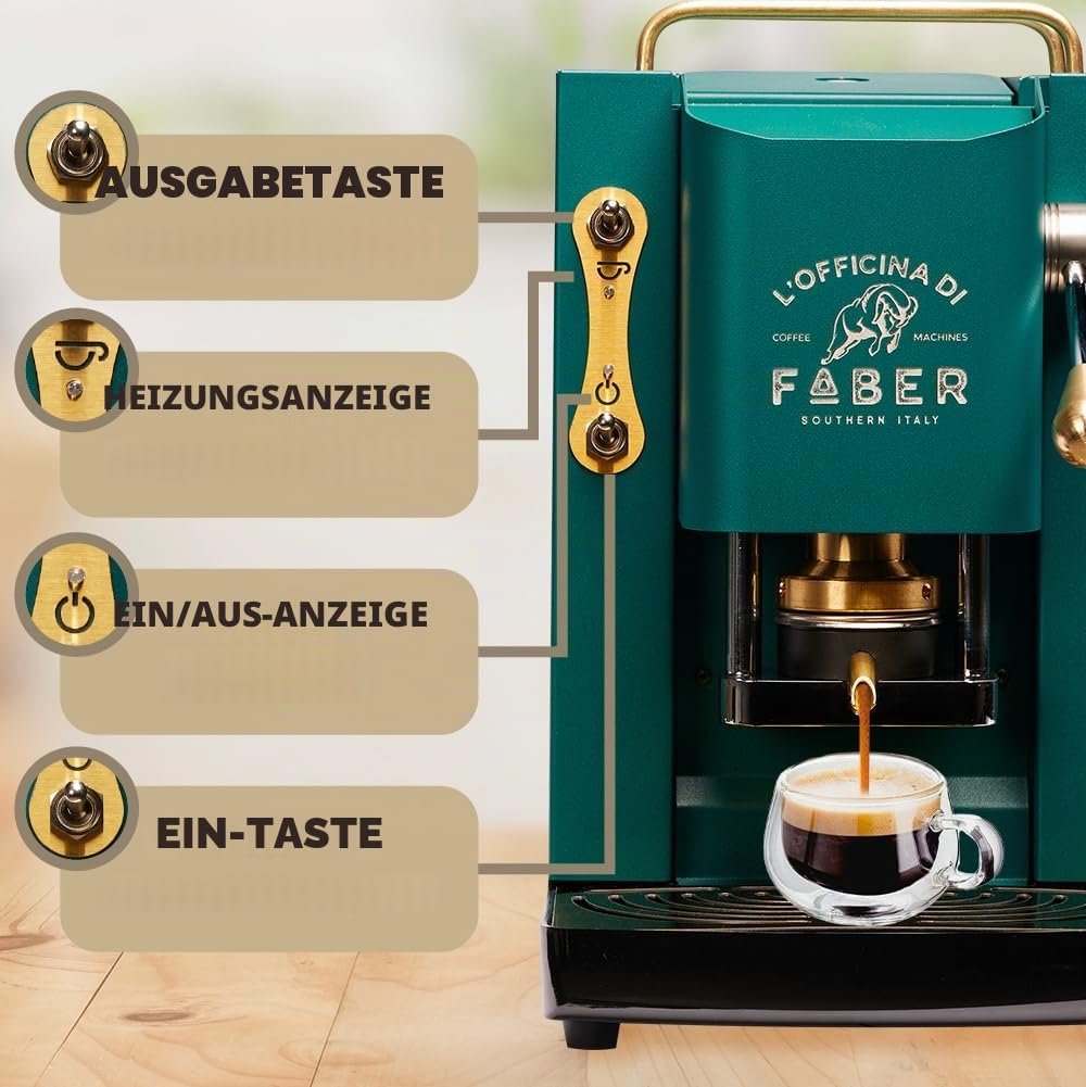 Faber PRO Total Deluxe Brass Coffee Maker, 44 mm (British Green)