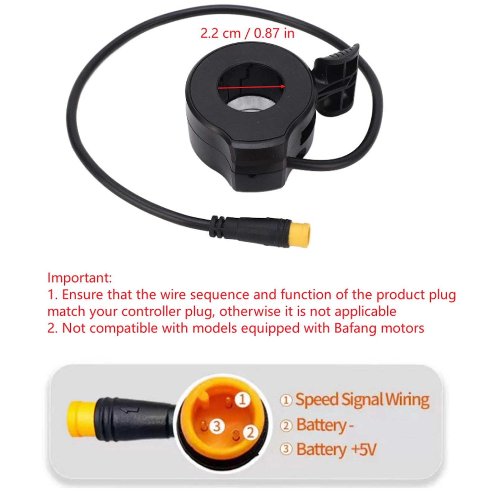 Bnineteenteam Acceleratore a Dito per Bici Elettrica, Acceleratore Acceleratore a Pollice 130X Accessori per Il Controllo della velocità del Connettore ImpermeabileFlauta, Flauta