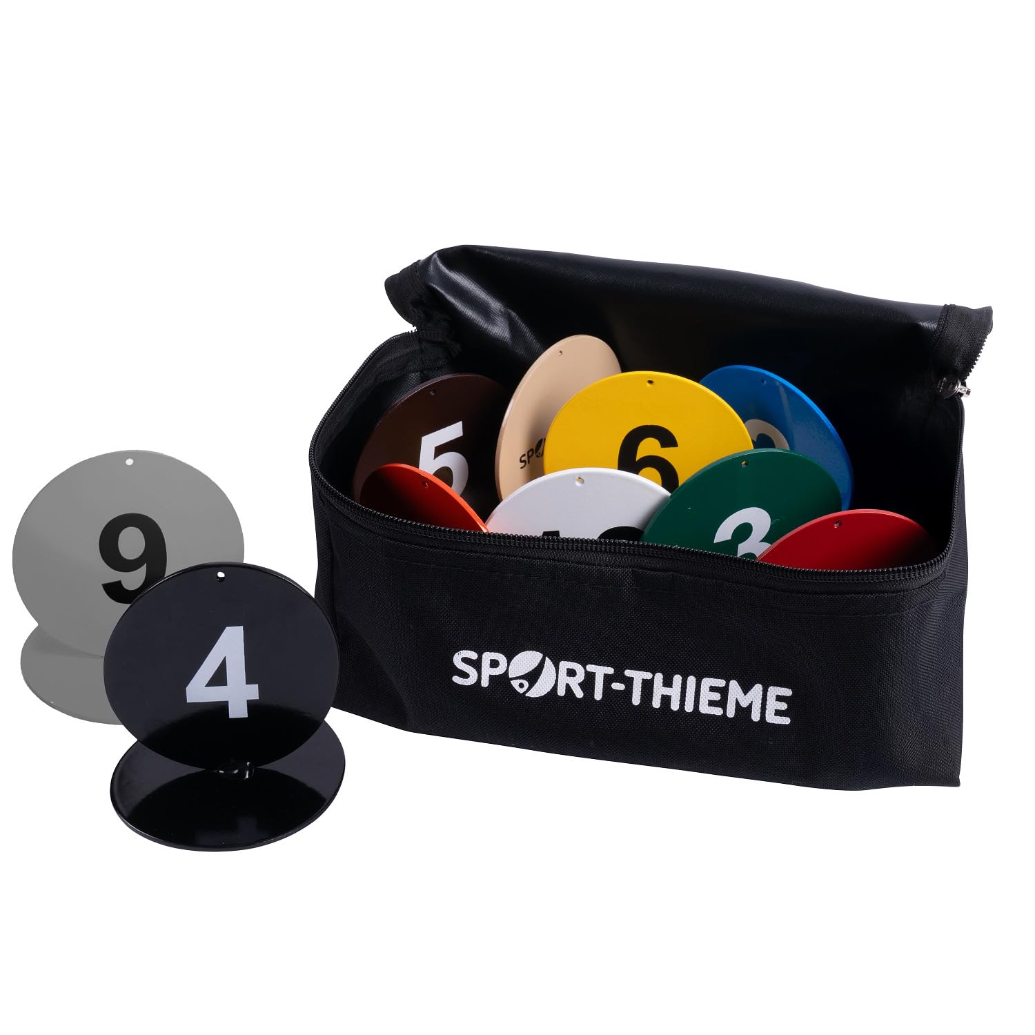 Sport-Thieme Anlaufmarkierungs Set Club | Für Weitsprung, Dreisprung, Hochsprung | 10 Markierungsplatten u. Nummern | rutschfest | PVC | Große Standfläche