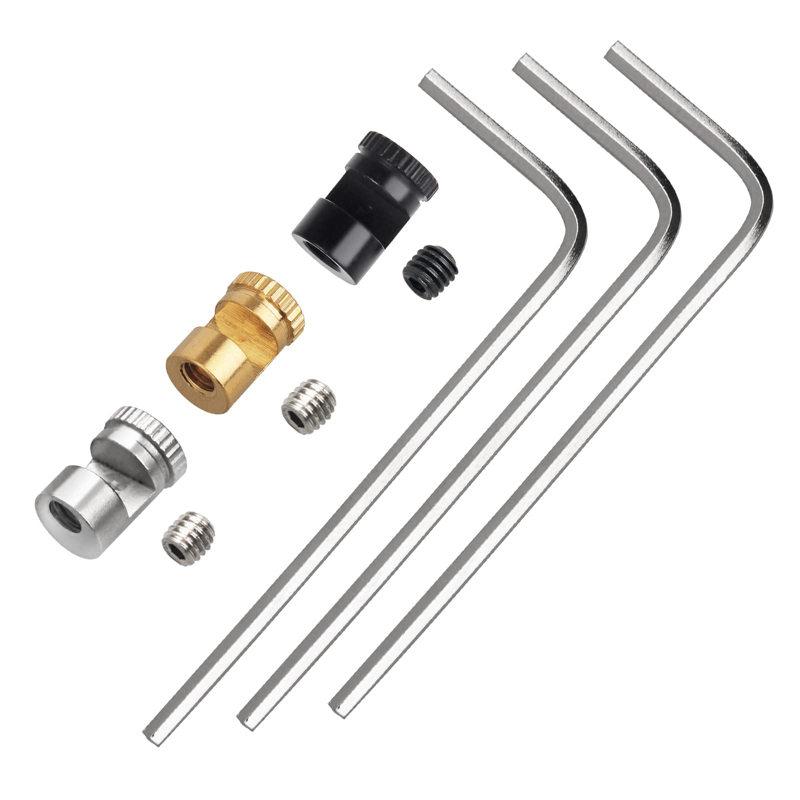 A.I.FORCE 3 Packs Thumb Stud for Buck 110 Folding Knife, Universal Replacement Thumb Button for Folding Hunting Knives Blade Thickness 2.5mm to 3mm, with Hex Wrench (Black, Sliver, Brass)