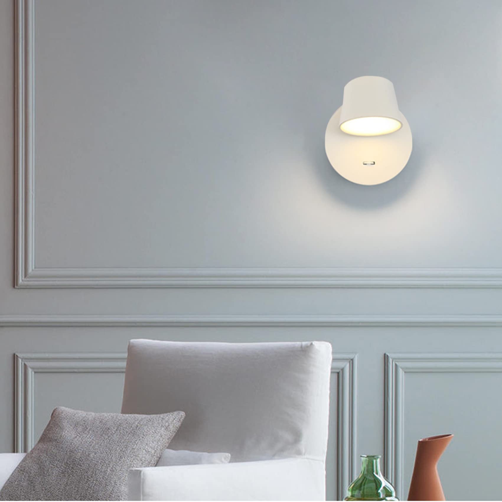 Applique da Parete LED con Interruttore, Lampada Lettura Letto | Angoli Regolabili a 350 Gradi, Bianco Caldo 6W, Lampada da Parete Moderno per Soggiorno, Camera da Letto, Comodino, Bianco