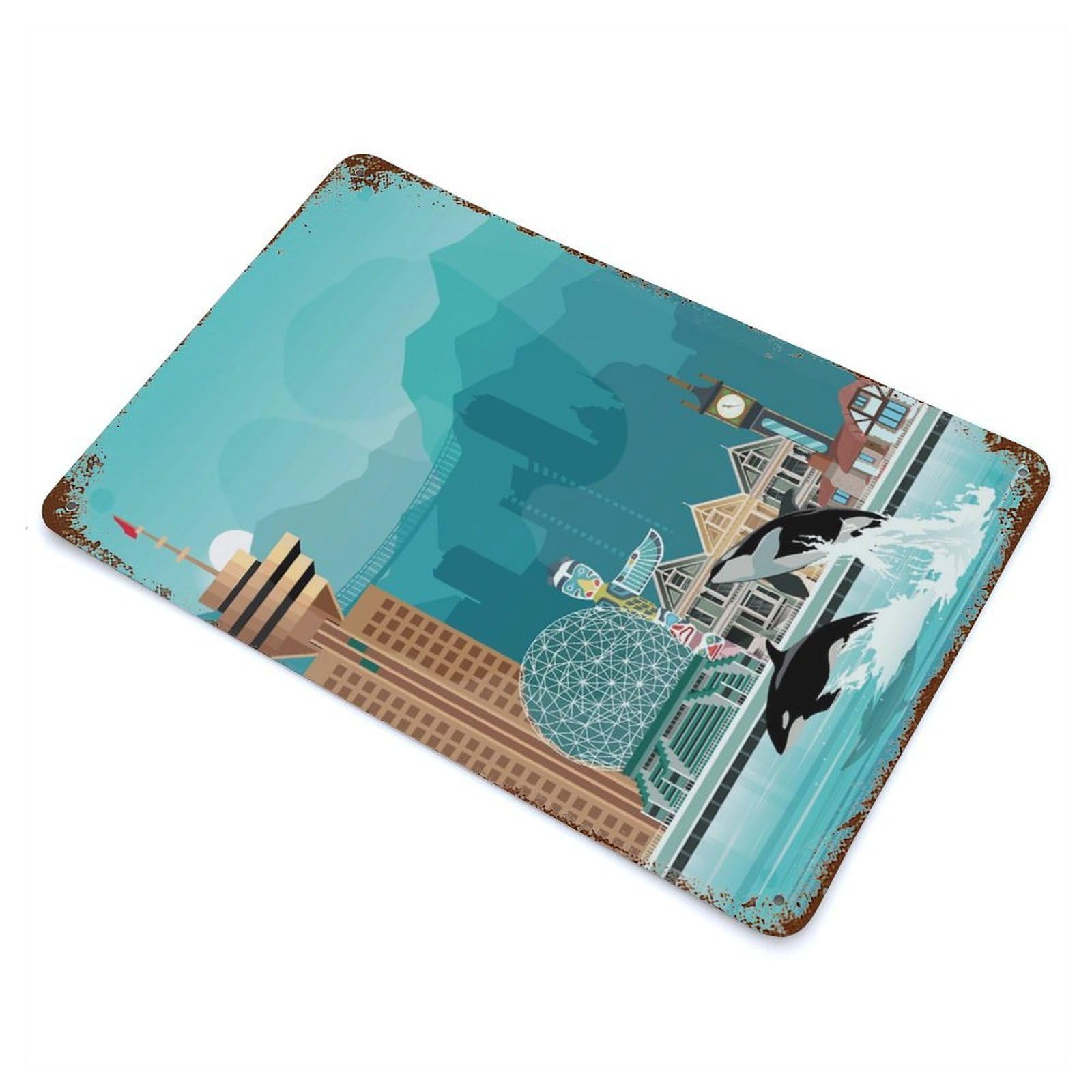 Rust Effect Vancouver Travel Print Weathered Tin Sign 11.8"x7.9", Novelty Wall Decor for Office, Studio And Wall Decor