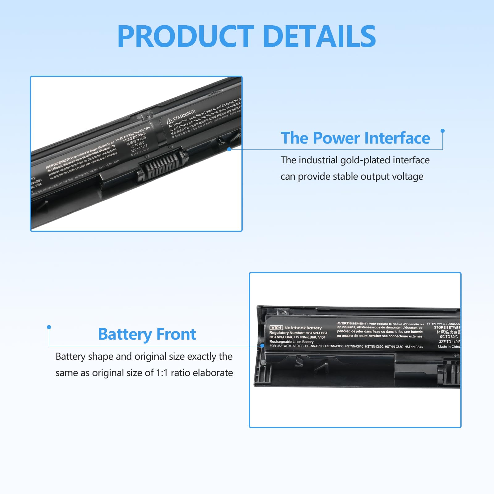 2800mAh V104 756743-001 VI04 756478-421 Batterie pour HP ProBook 450 G2 455 G2 440 G2 756746-001 756744-001 756745-001 756478-851 756478-422 756479-421 【14.8V /41Wh/4-Cell】