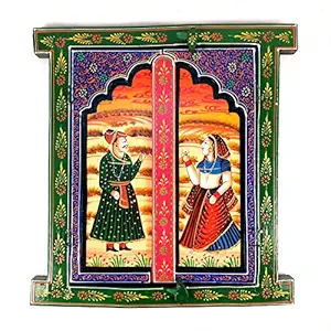 Apka Mart The Online Shop Wooden Jharokha Window Wall Hanging With Doors (Multicolored / 15 Inch) - For Wall Decor, Home Decor, Room Decor, Photo Frame and Gifts