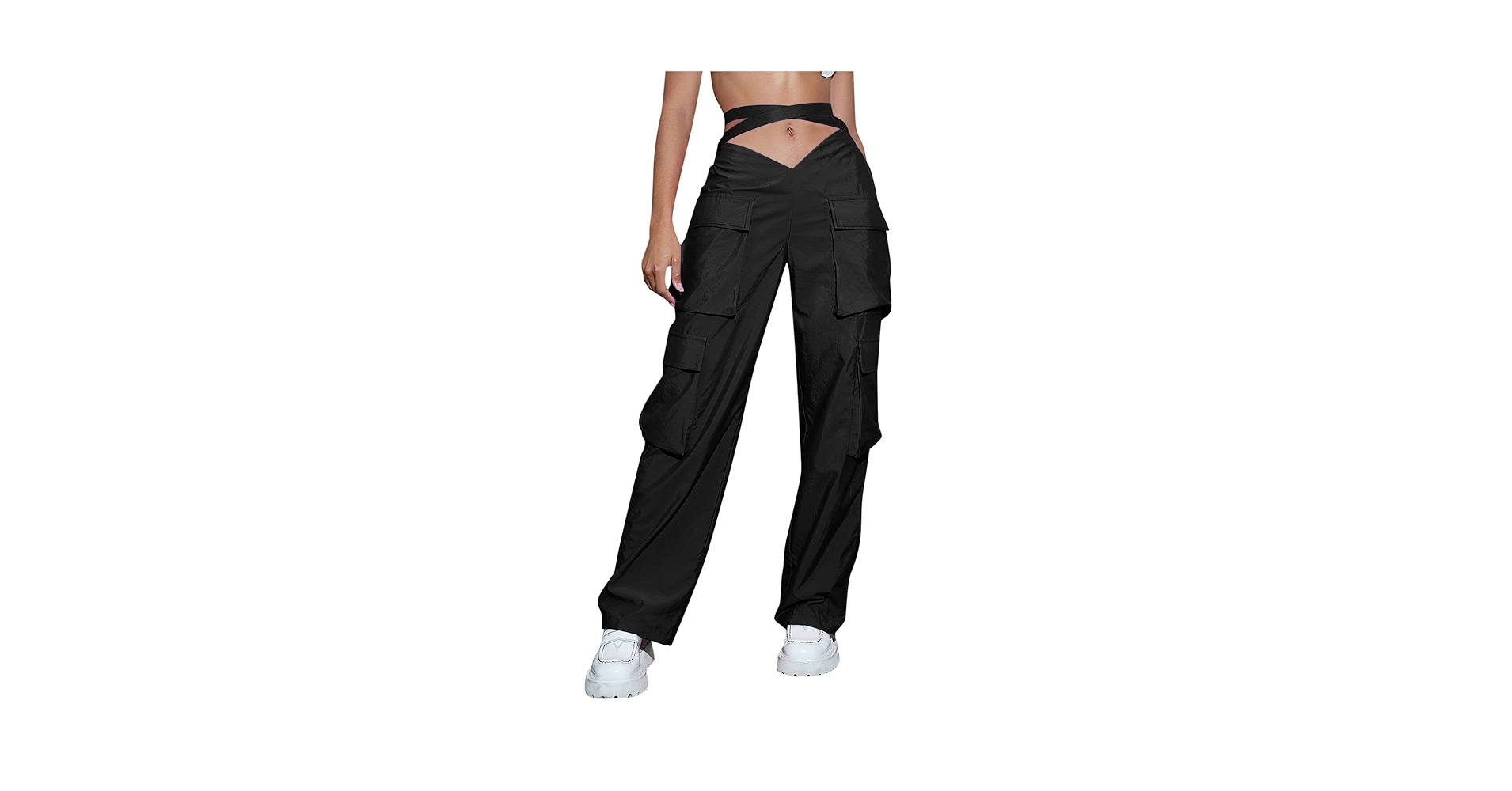 YOLAI V-Shaped Crossed Cargo Pant Mid Waist Baggy Wide Leg
