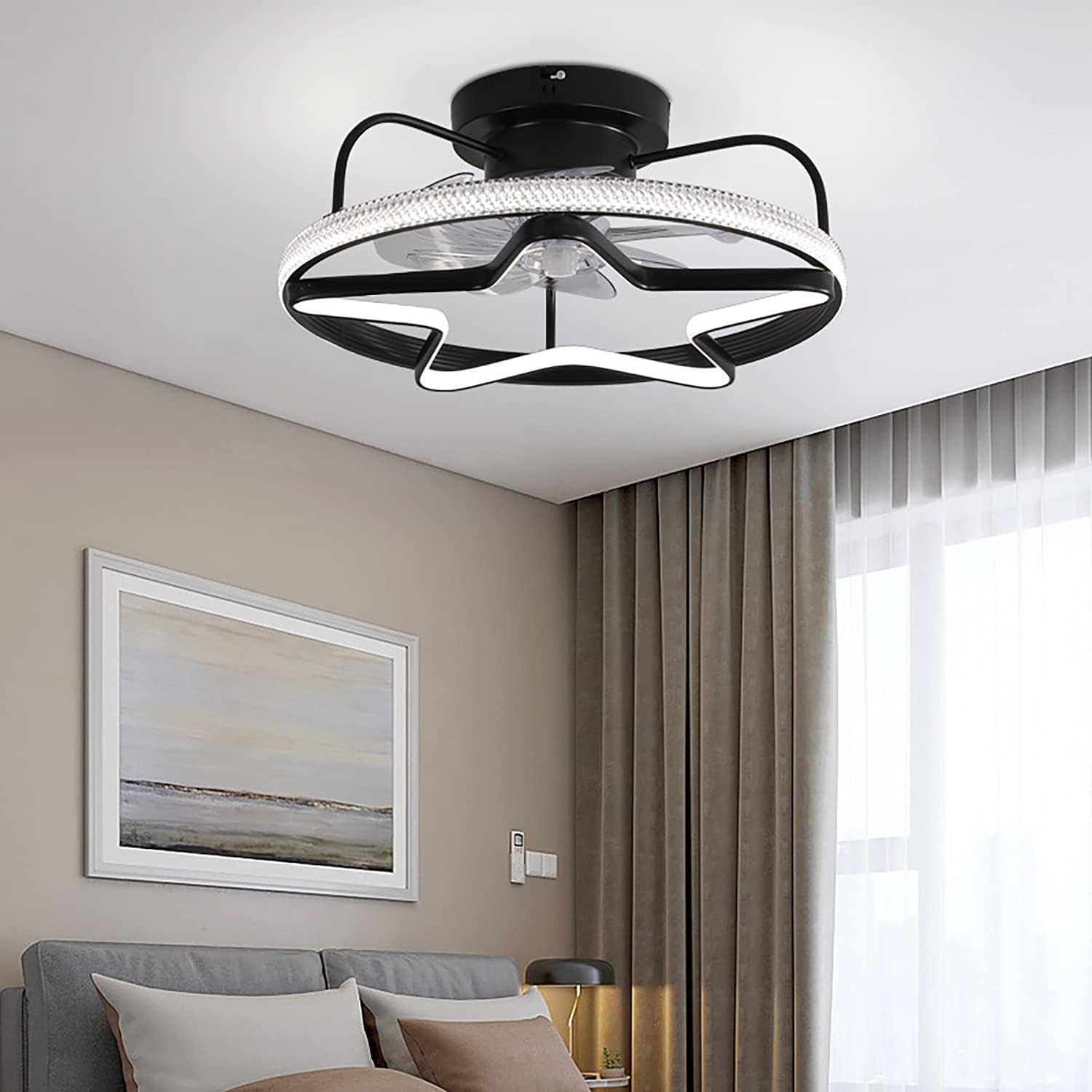 YUEGOO Fan Light Dimmable Ceiling Fan Light with Remote Fan Light Ceiling Bedroom in Lighting Ceiling Fans with Lights Ceiling Fans with Lamps Silent in Lighting/Black