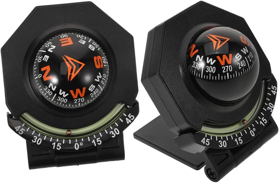 2pcs Car Compass Inclinometer Dashboard Mount Ball with Adhesive Tape Accurate Navigation for Cars Boats Rv Vehicles