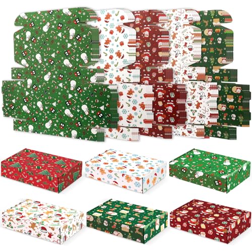 ForraFun 30 Pack Christmas Gift Boxes Xmas Shipping Boxes Decorative 6 Designs Empty Recyclable Cardboard Xmas Mix Pattern Christmas Box for Wrapping Holiday Present Business(9 x 6 x 2 in)