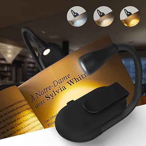 GoLine Luces de lectura para libros en la cama, lámpara de noche de libros recargable, 3 colores, brillo continuo, luz de lectura para niños,
