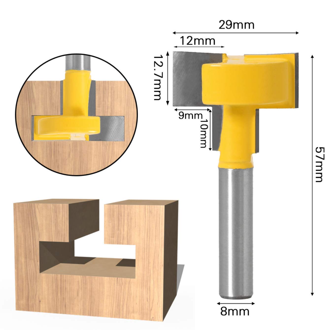 APLUS 3Pz Fresa T da 8 mm Fresa a Forma di Scanalatura T Fresa con Lama 8 mm